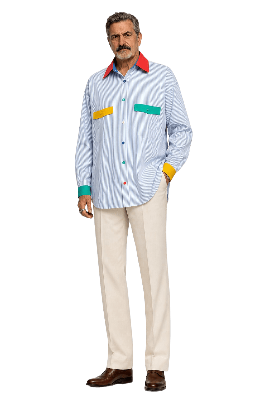 1980s Striped Blue Cotton Blend Shirt - Model