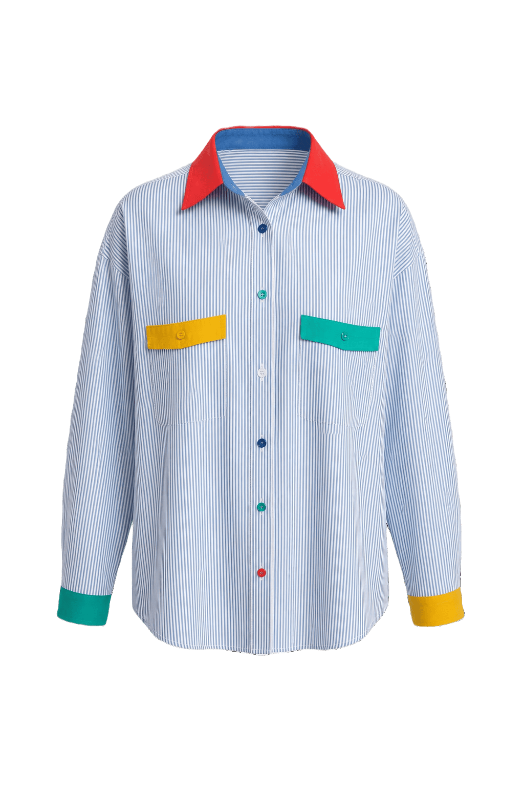1980s Striped Blue Cotton Blend Shirt - Front View