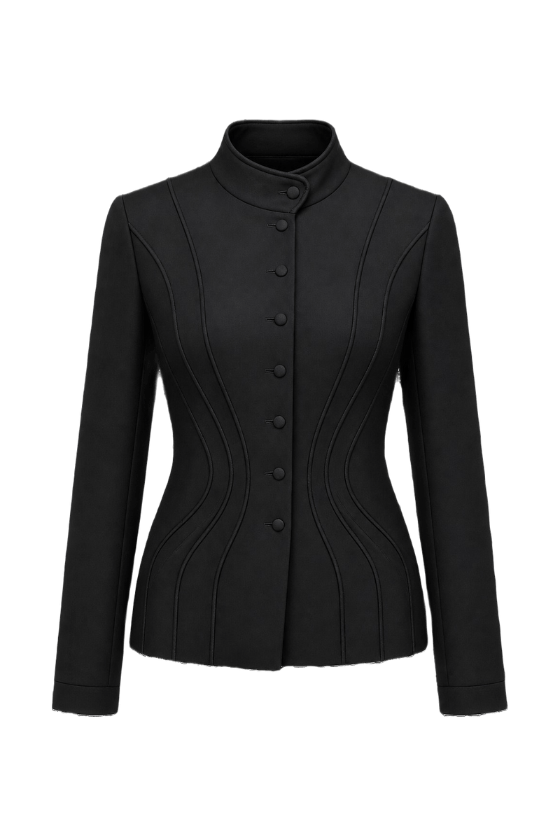 1980s Black Wool Blend Jacket - Front View