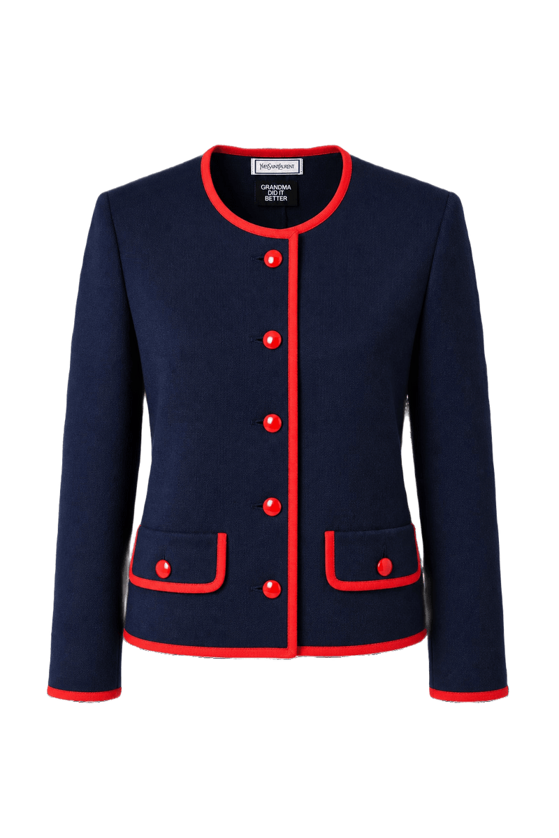 1980s Navy Blue Wool Blend Blazer - Front View