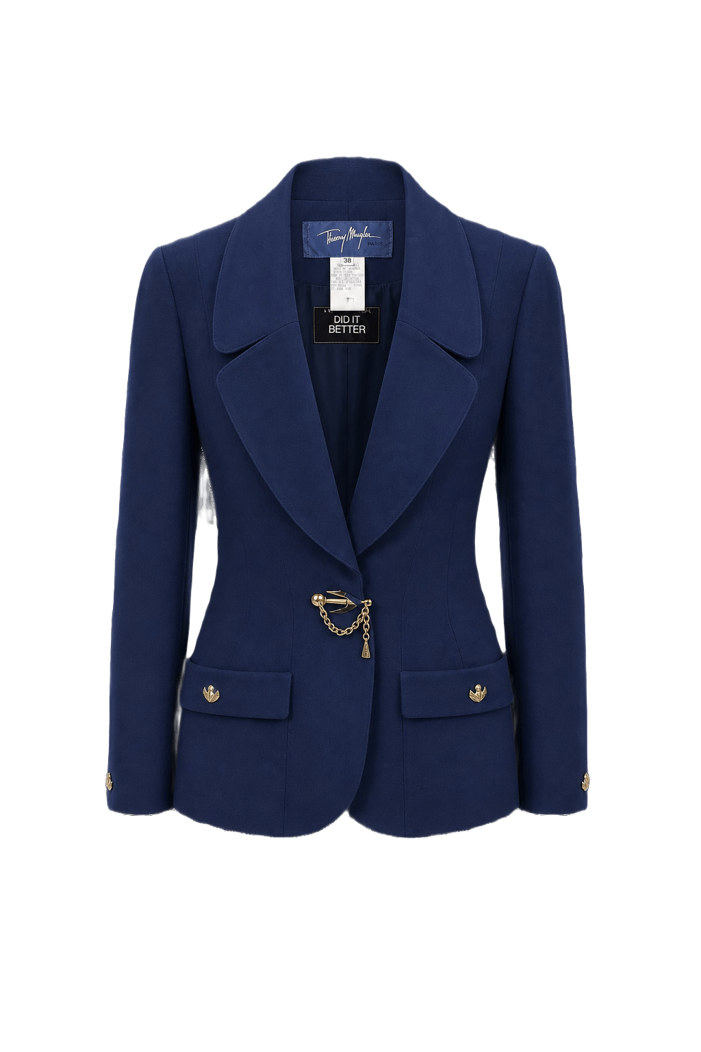1990s Navy Blue Wool Blend Blazer - Front View