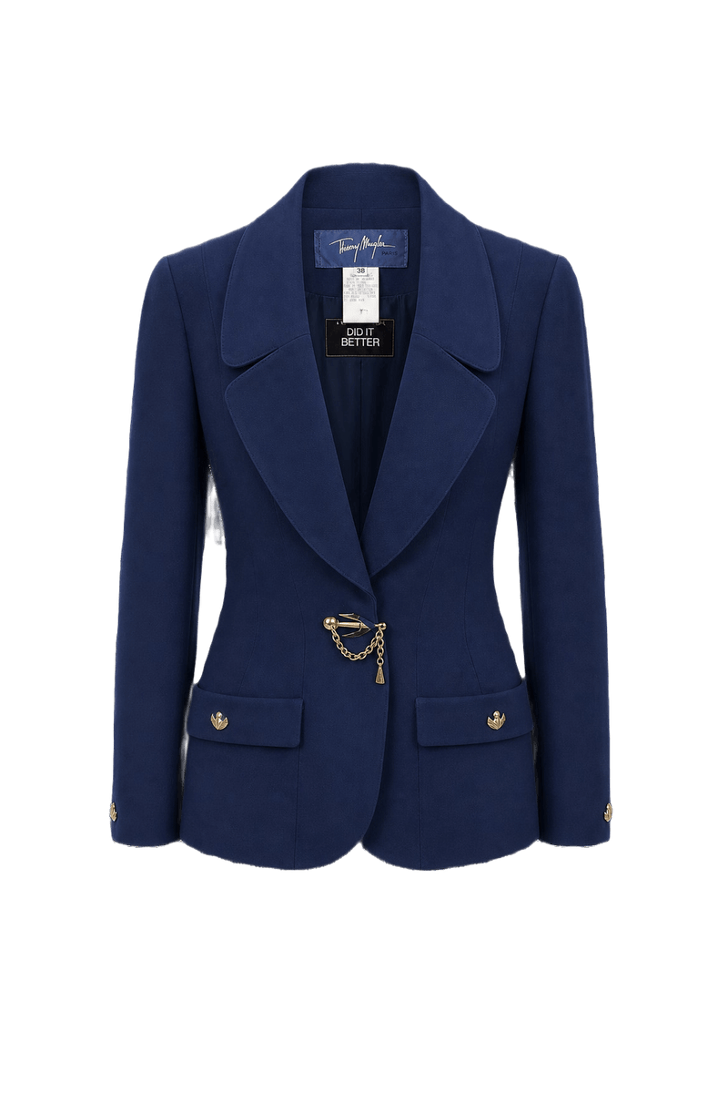 1990s Navy Blue Wool Blend Blazer - Front View