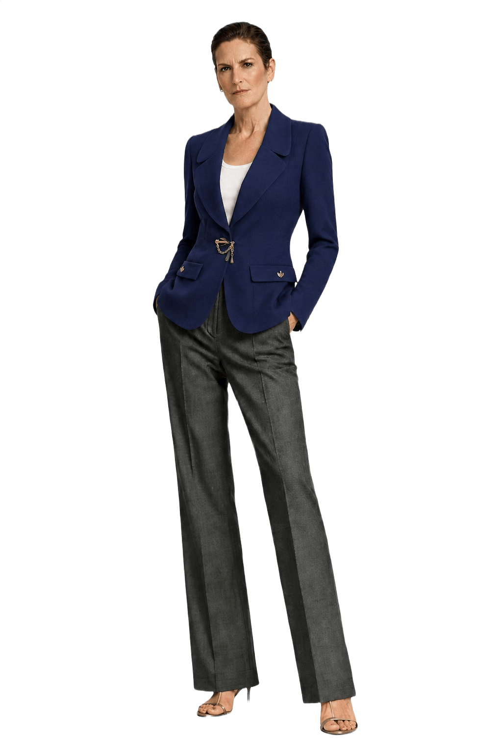 1990s Navy Blue Wool Blend Blazer - Model