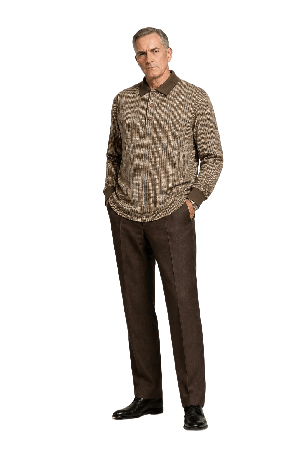 1990s Brown Cotton Blend Polo Shirt - Model