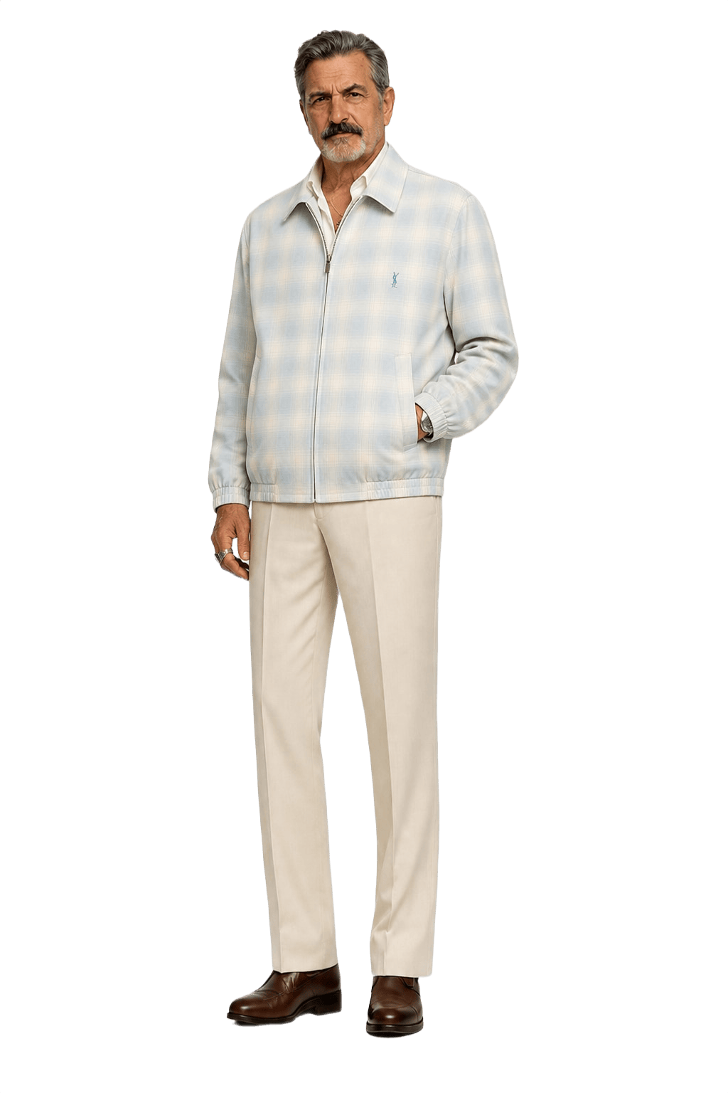 1980s Light Blue Cotton Blend Jacket - Model