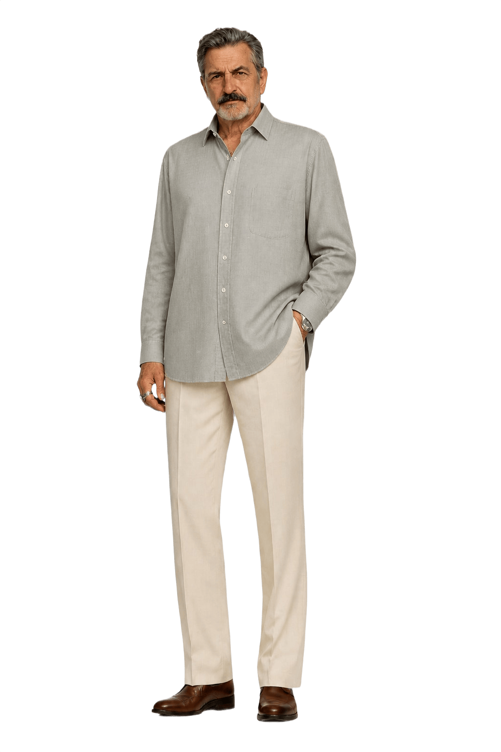 1980s Light Gray Cotton Blend Shirt - Model