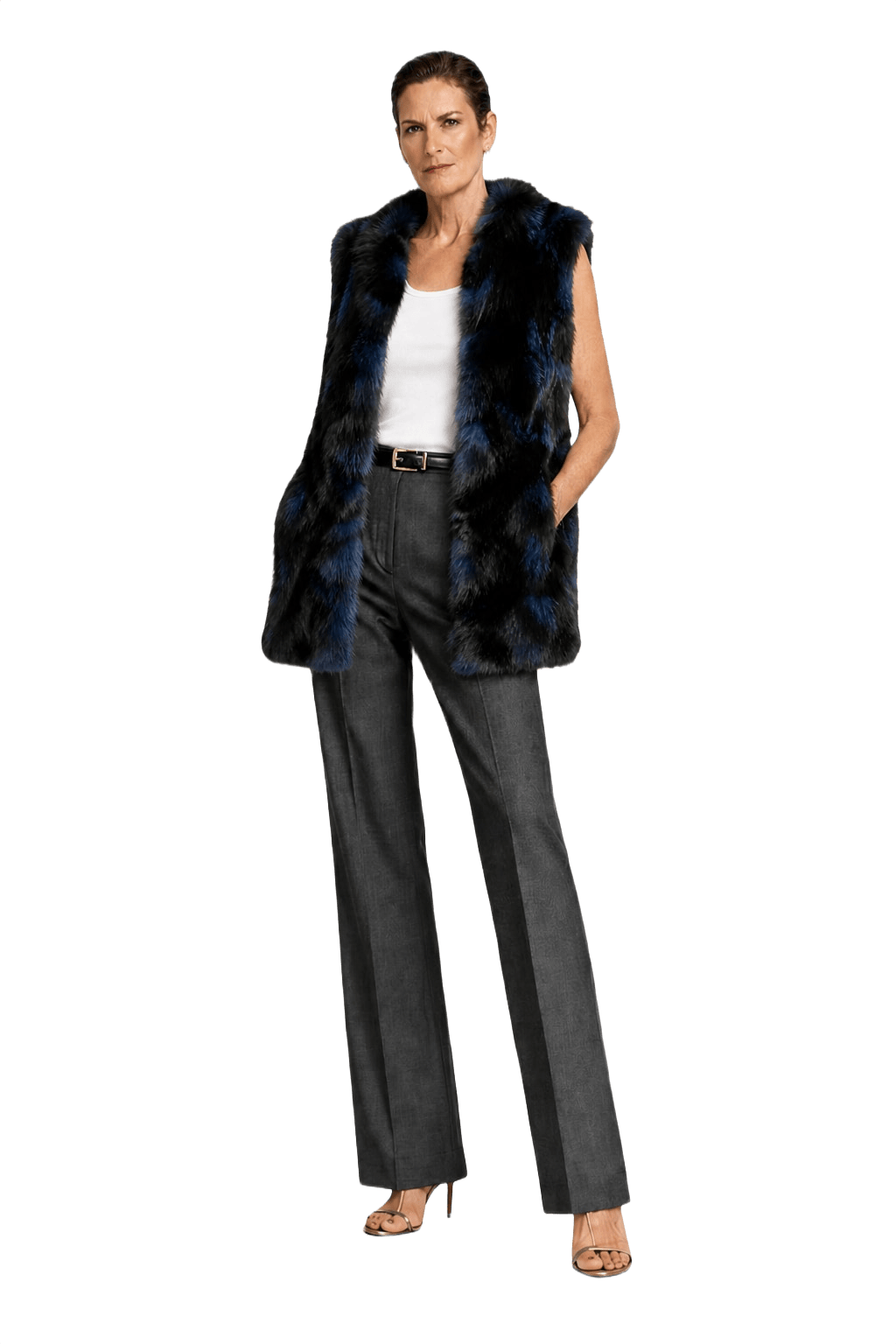 1990s Black Fur Vest - Model