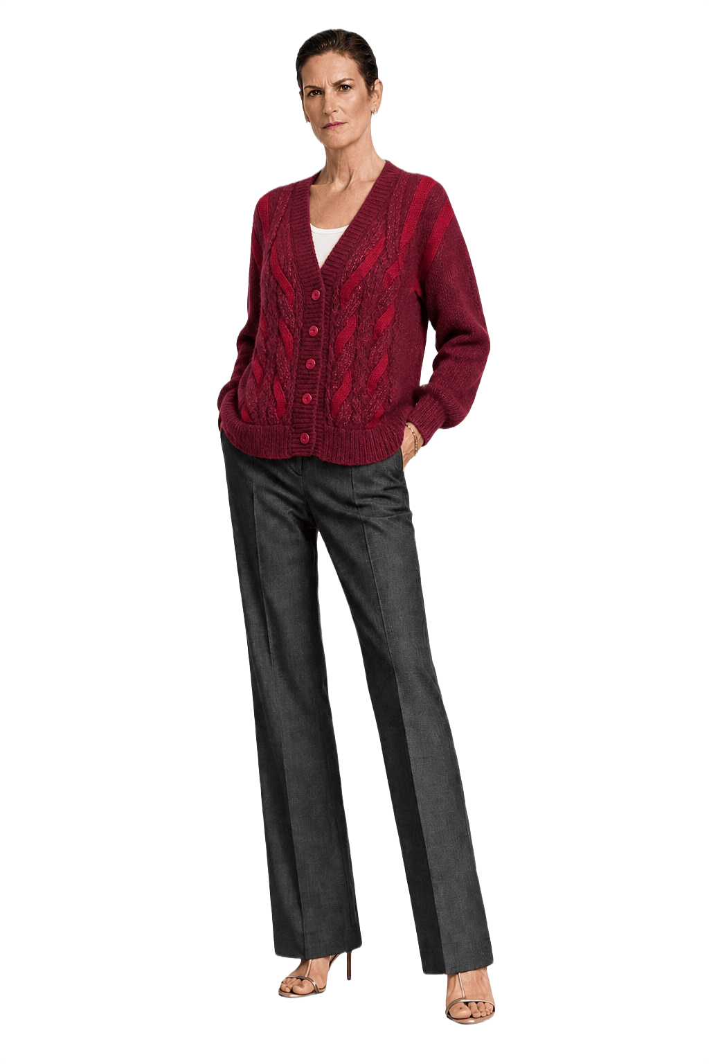 1990s Deep Burgundy Wool Blend Sweater - Model