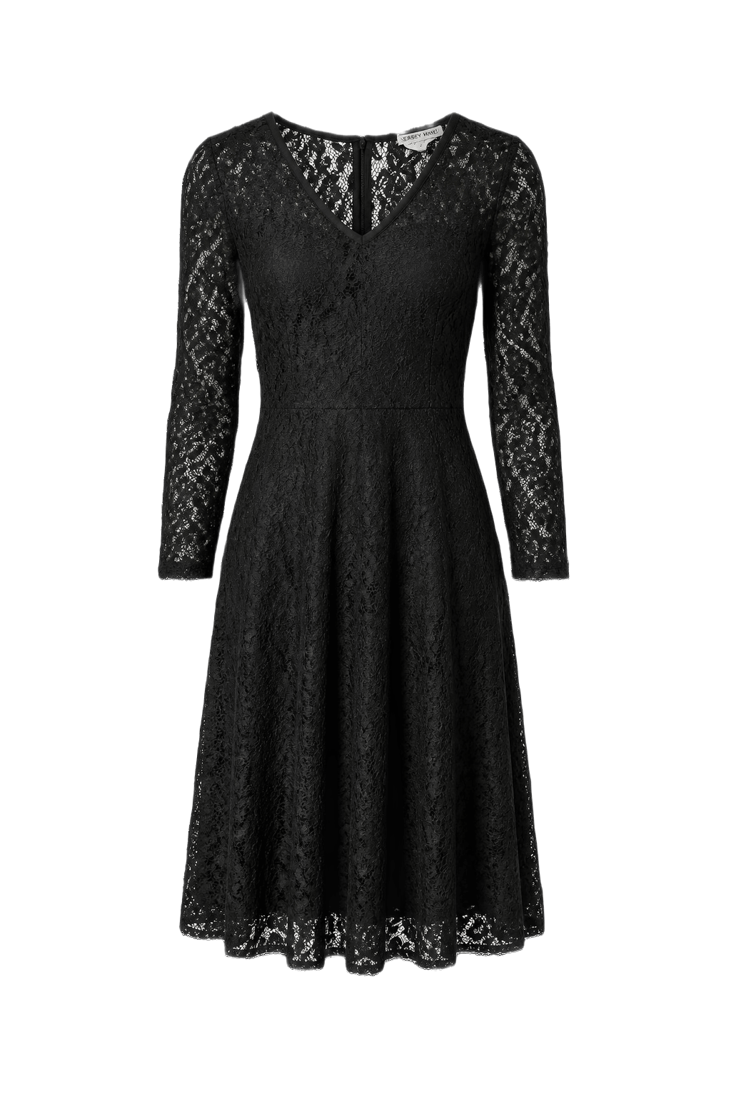 1990s Black Lace Midi Dress - Front View
