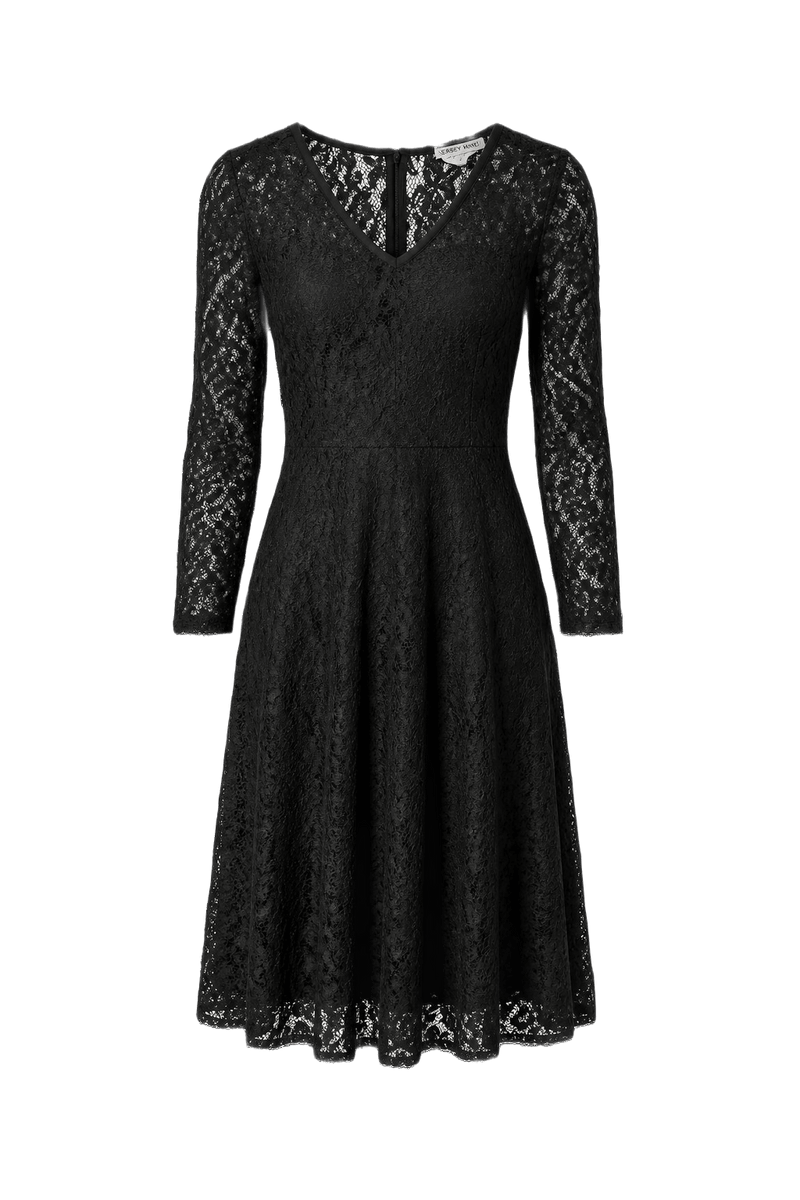 1990s Black Lace Midi Dress - Front View