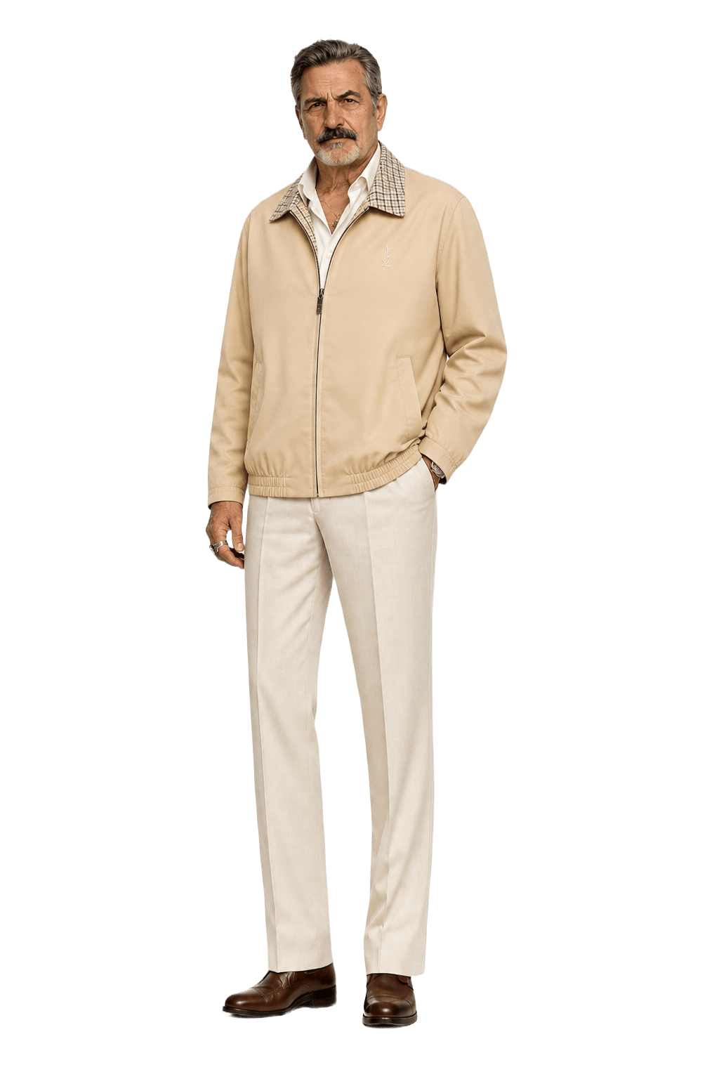 1980s Beige Synthetic Blend Jacket - Model