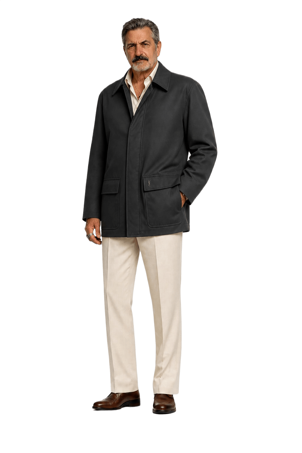 1980s Dark Gray Synthetic Blend Jacket - Model
