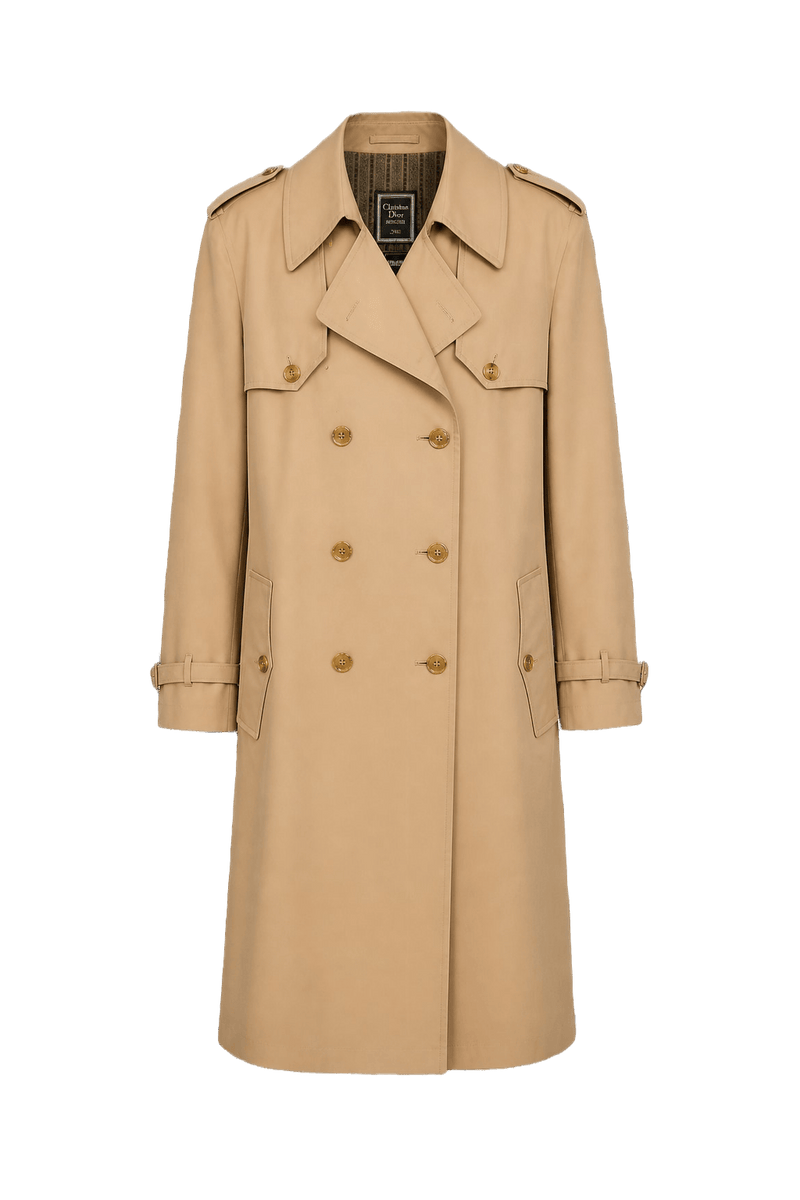 1980s Beige Cotton Blend Trench Coat - Front View