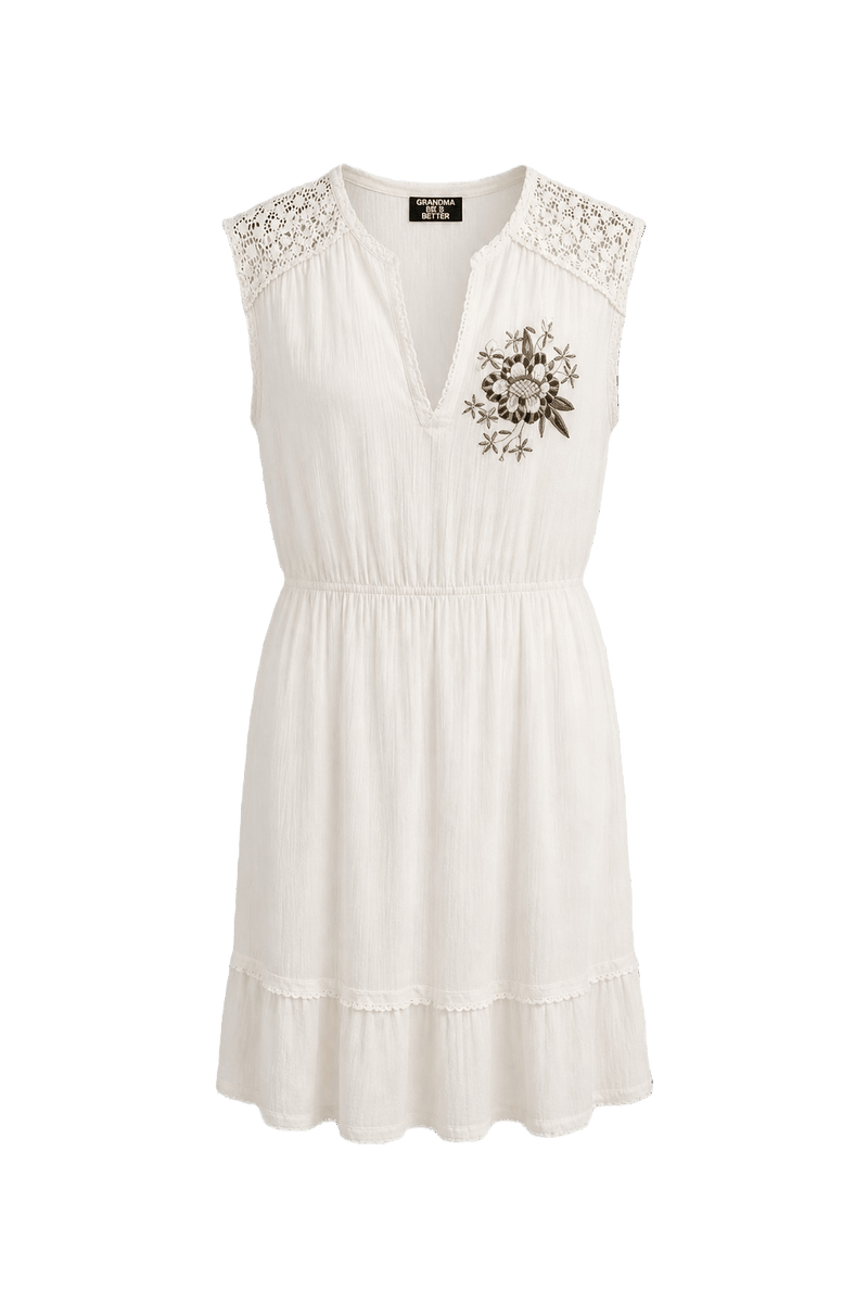 1970s Cream Cotton Blend Dress - Front View
