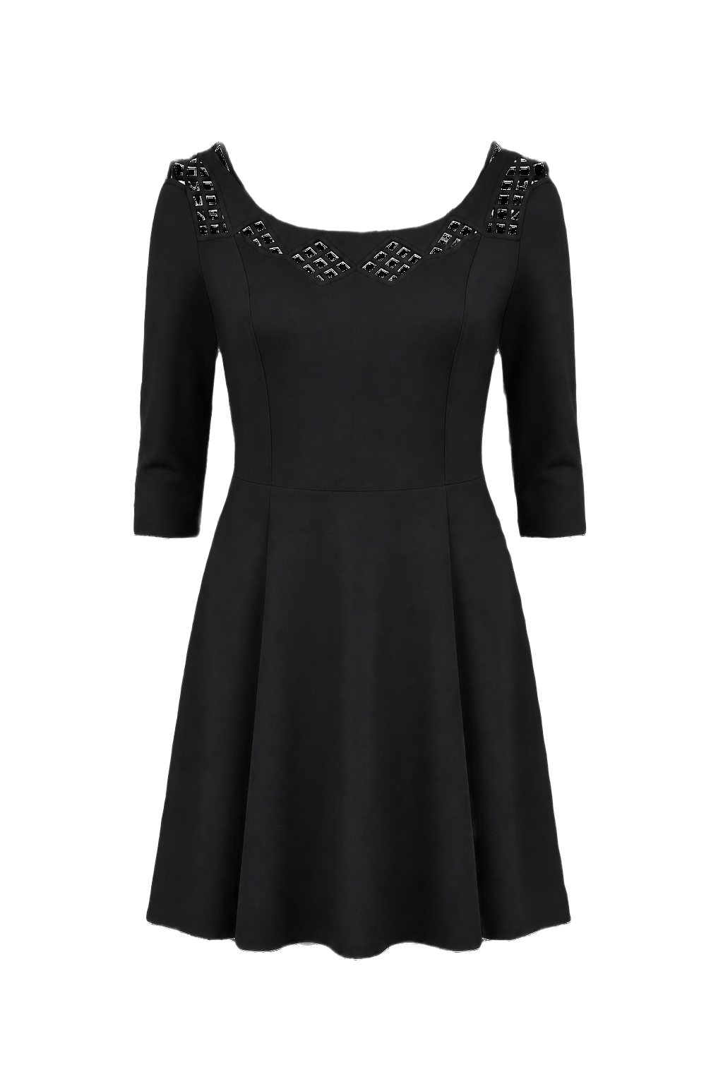 1980s Black Polyester Blend Dress - Front View