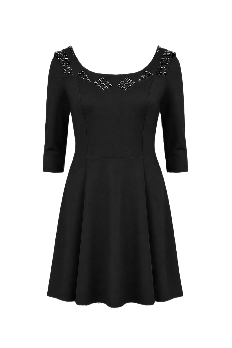 1980s Black Polyester Blend Dress - Front View