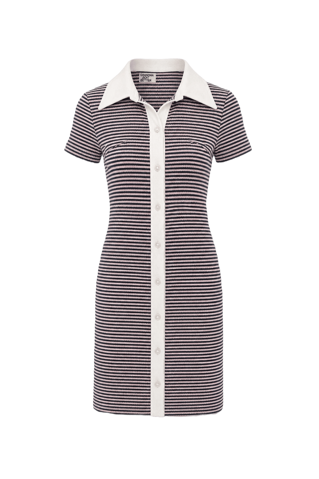 1970s Navy Cotton Blend Shirt Dress - Front View