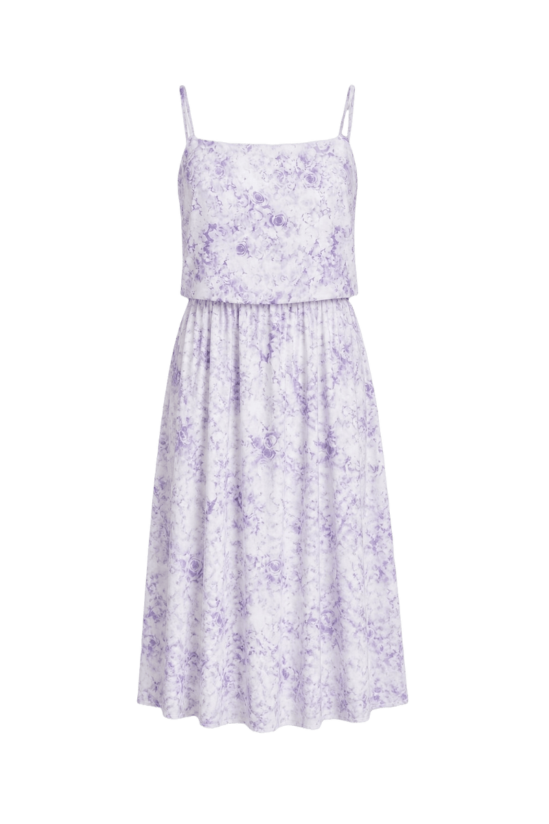 1970s Lavender Cotton Blend Dress - Front View