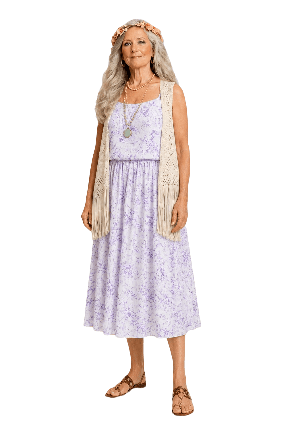 1970s Lavender Cotton Blend Dress - Model