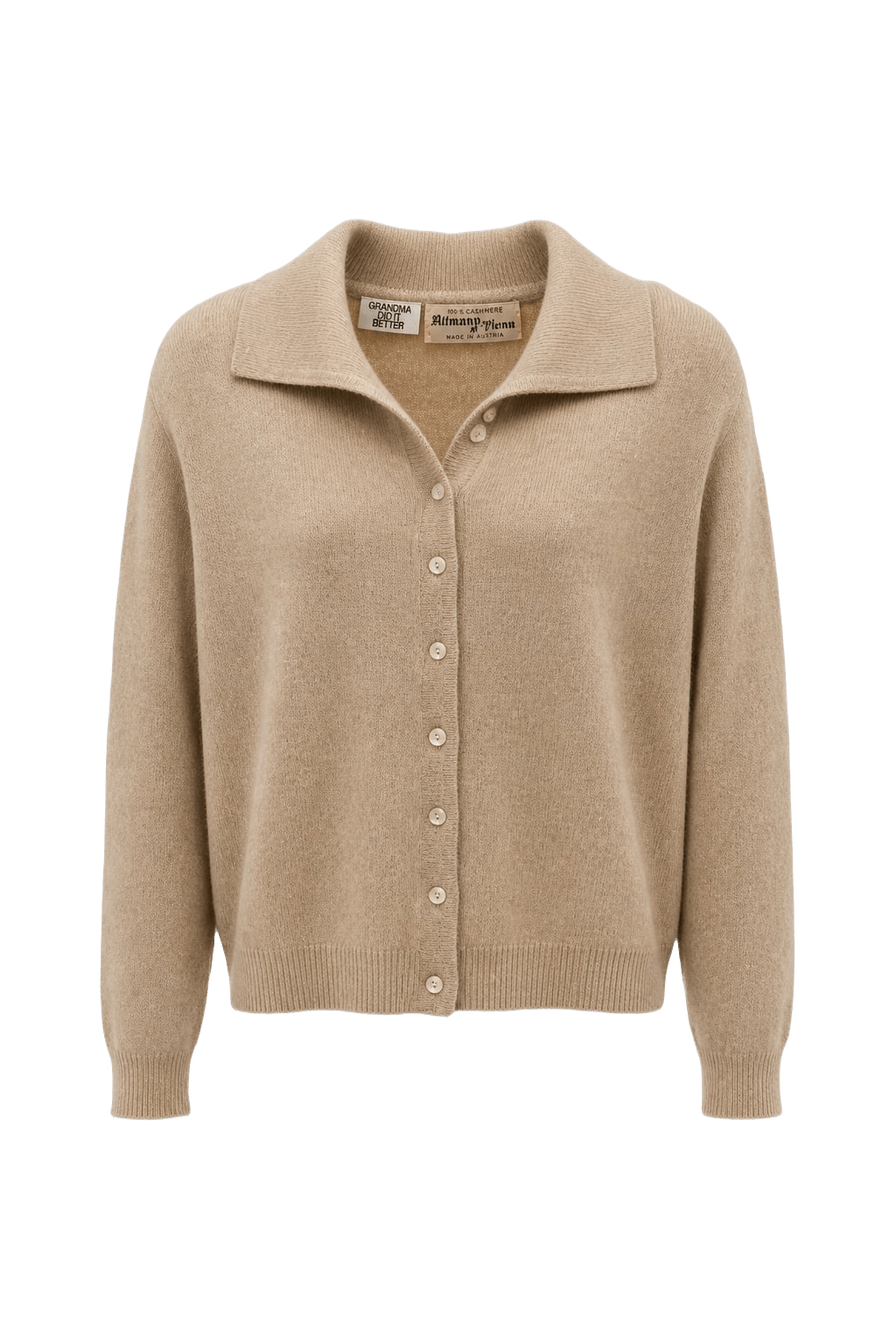 1950s Beige Cashmere Cardigan - Front View