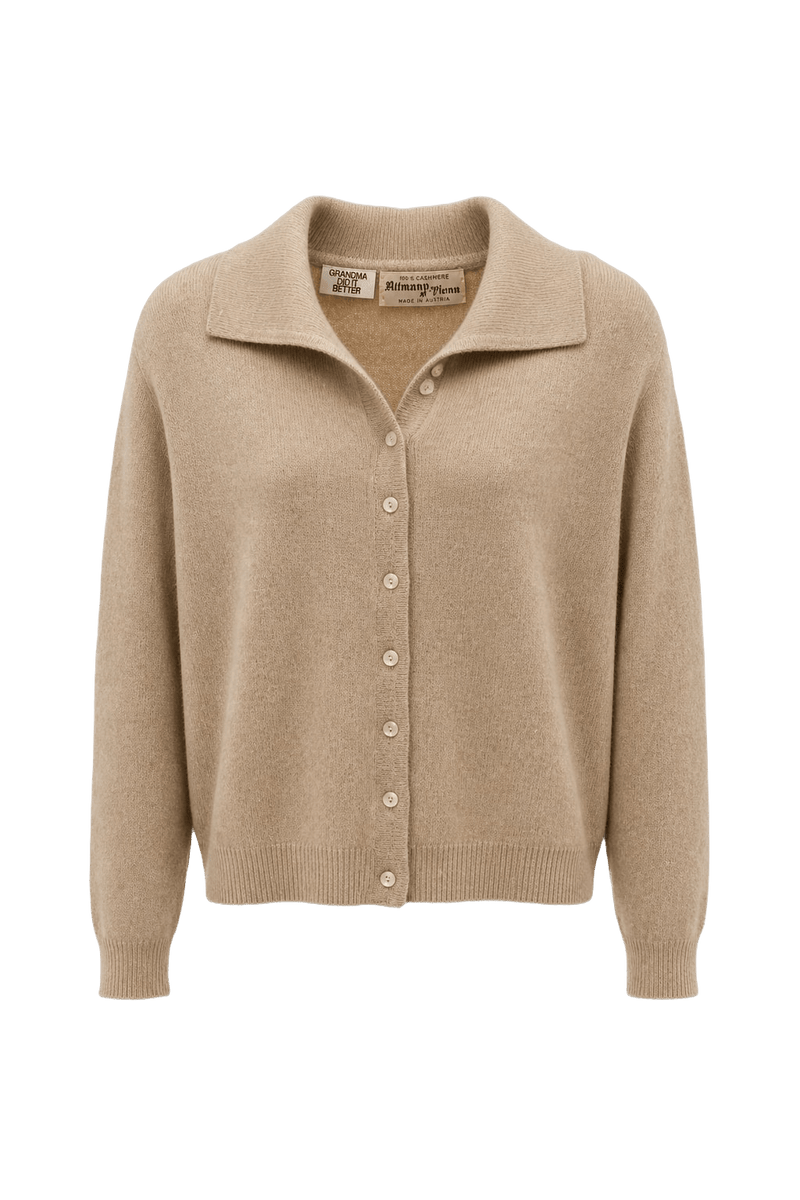 1950s Beige Cashmere Cardigan - Front View