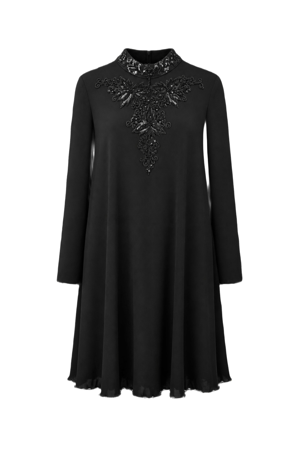 1980s Black Synthetic Blend Dress - Front View