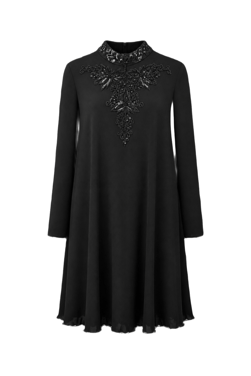 1980s Black Synthetic Blend Dress - Front View