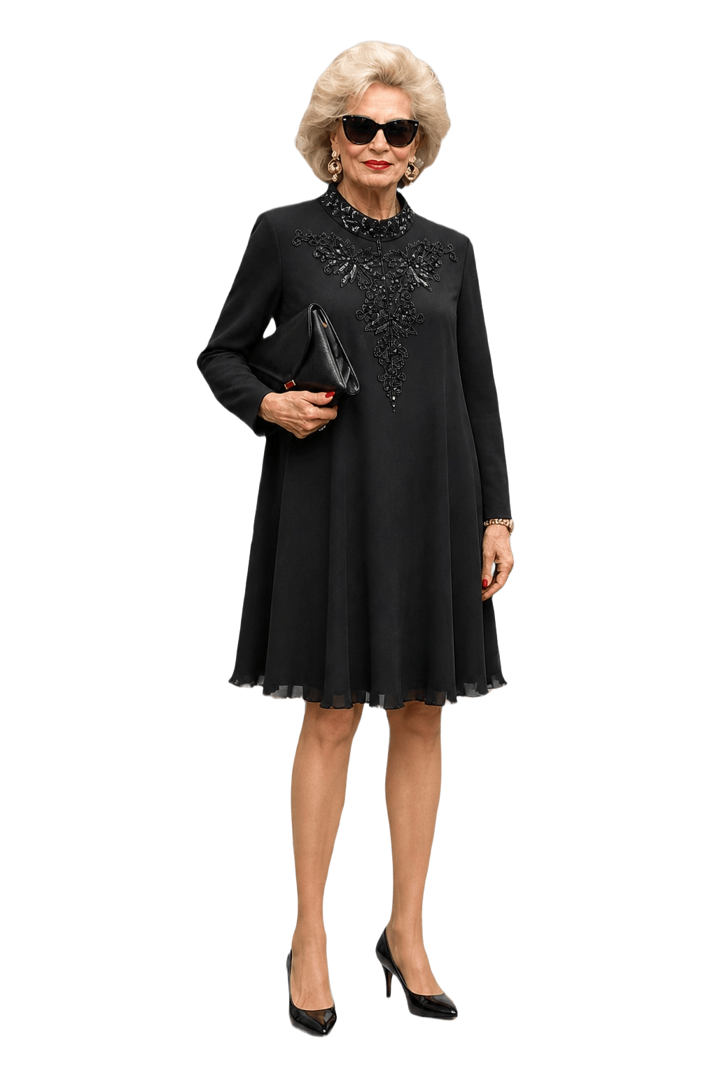 1980s Black Synthetic Blend Dress - Model