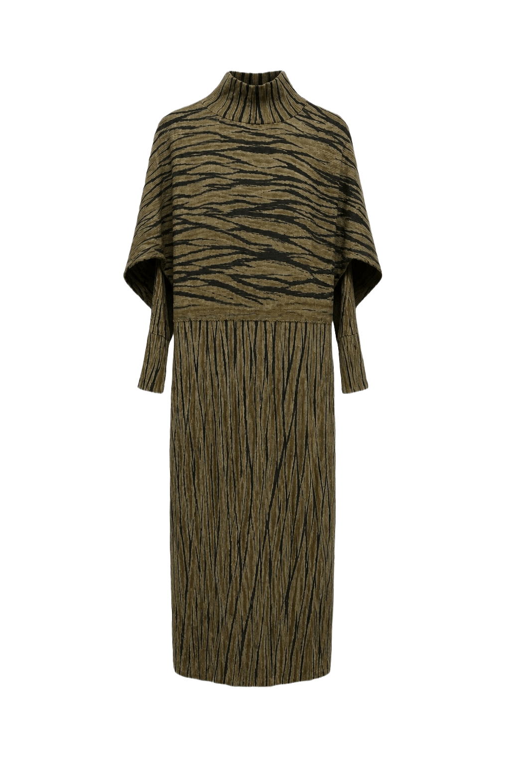 1980s Taupe Synthetic Blend Dress - Front View