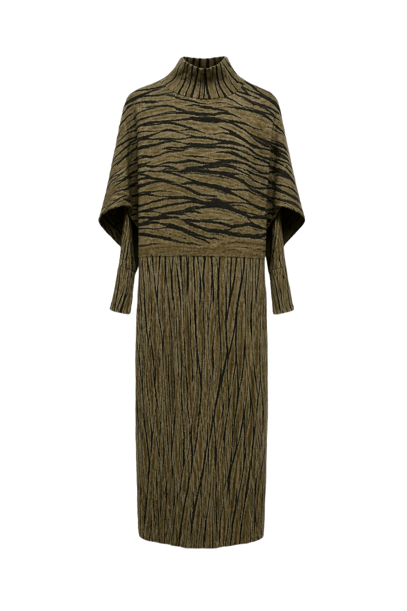 1980s Taupe Synthetic Blend Dress - Front View