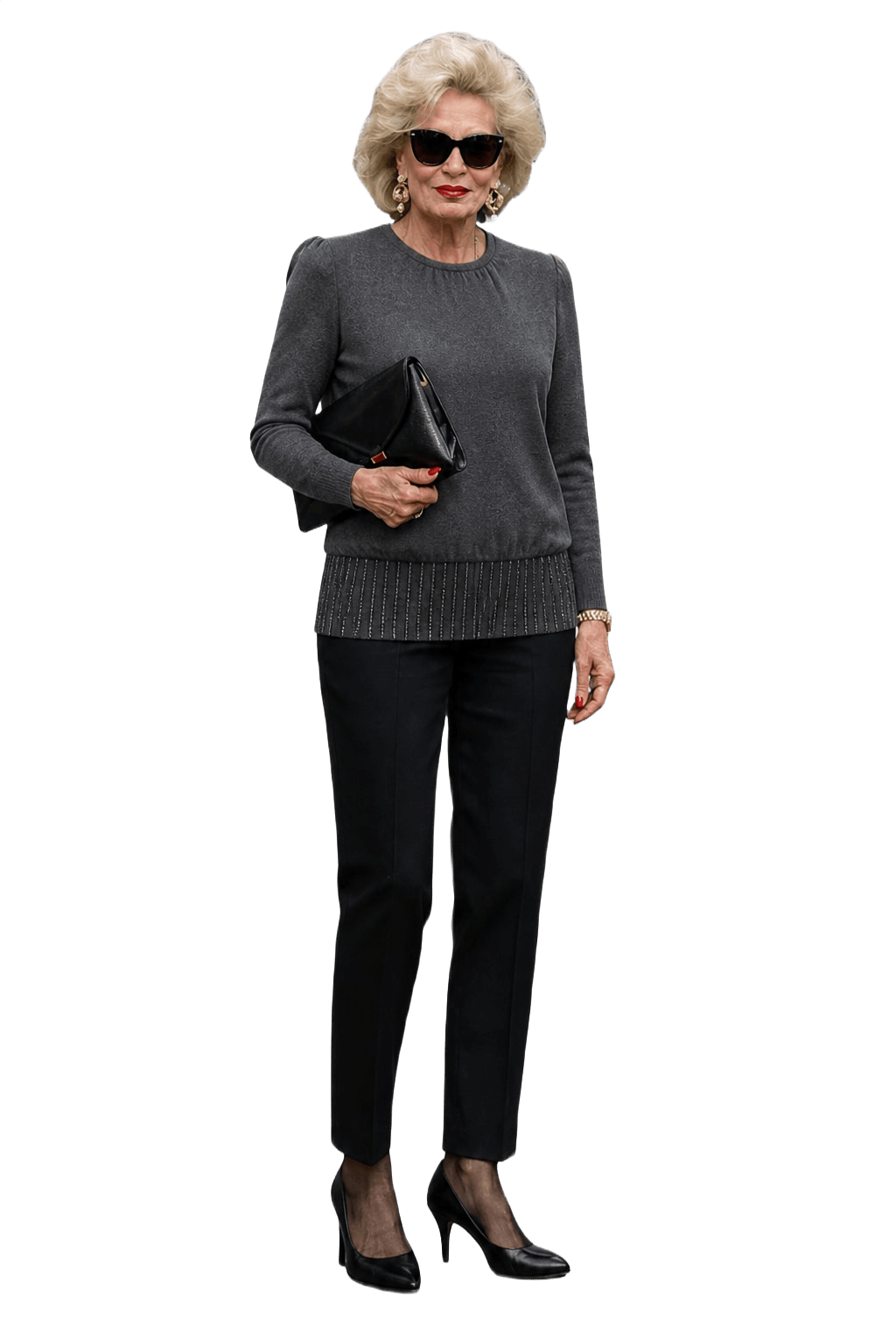 1980s Dark Grey Wool Blend Sweater - Model