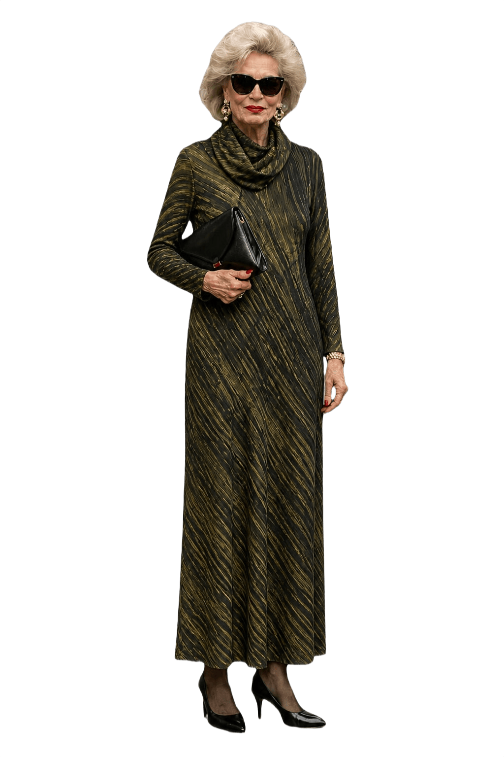 1980s Olive Green Synthetic Blend Dress - Model