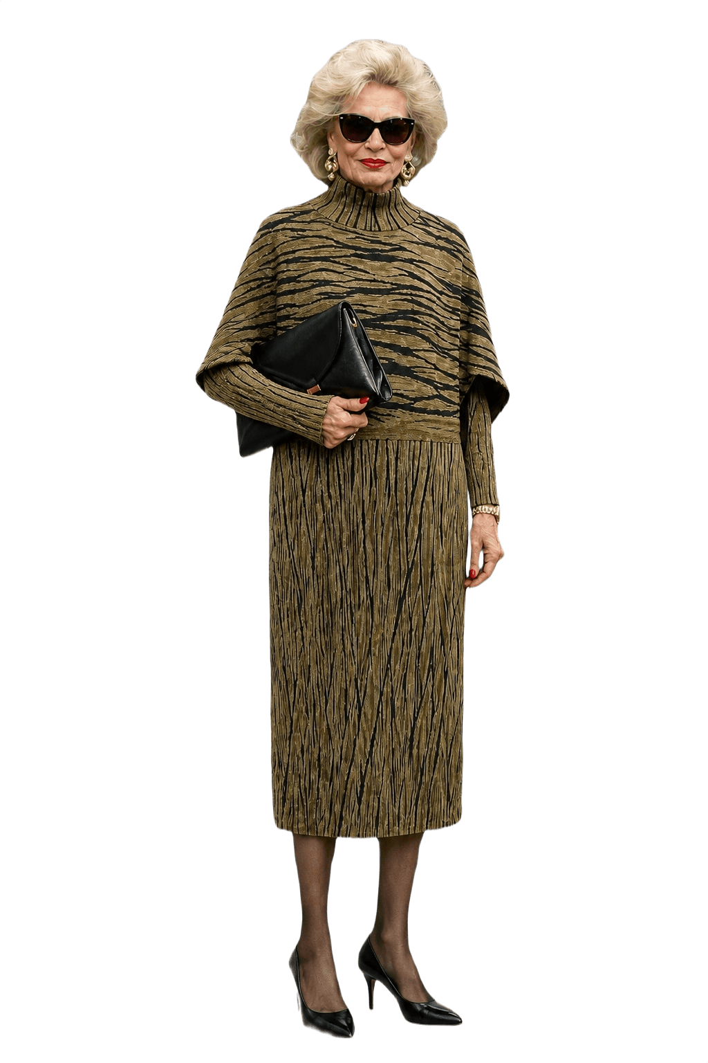 1980s Taupe Synthetic Blend Dress - Model