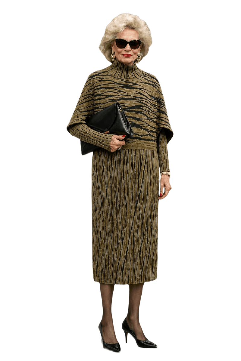 1980s Taupe Synthetic Blend Dress - Model