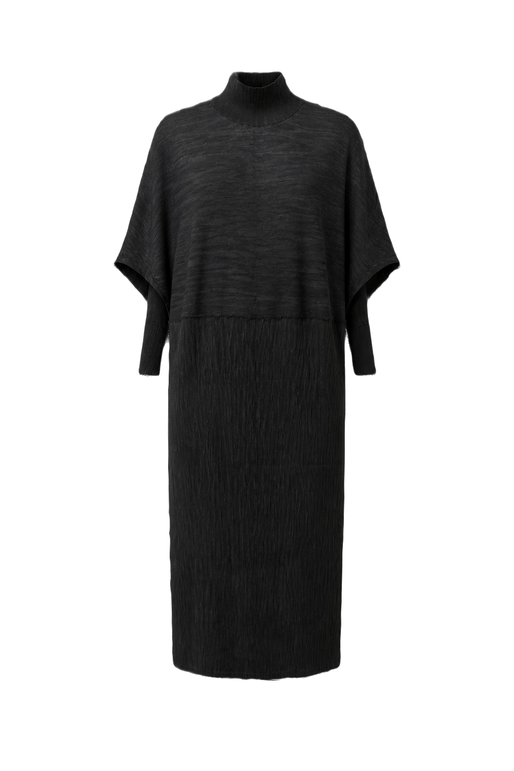 1980s Black Synthetic Blend Knit Dress - Front View
