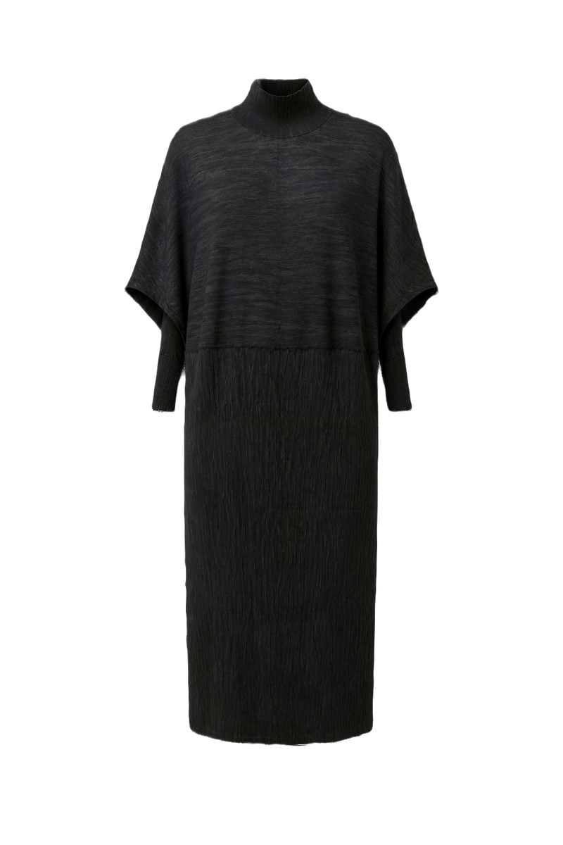 1980s Black Synthetic Blend Knit Dress - Front View