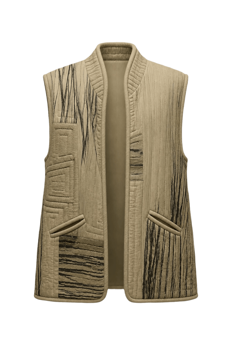 1980s Olive Green Cotton Blend Vest - Front View