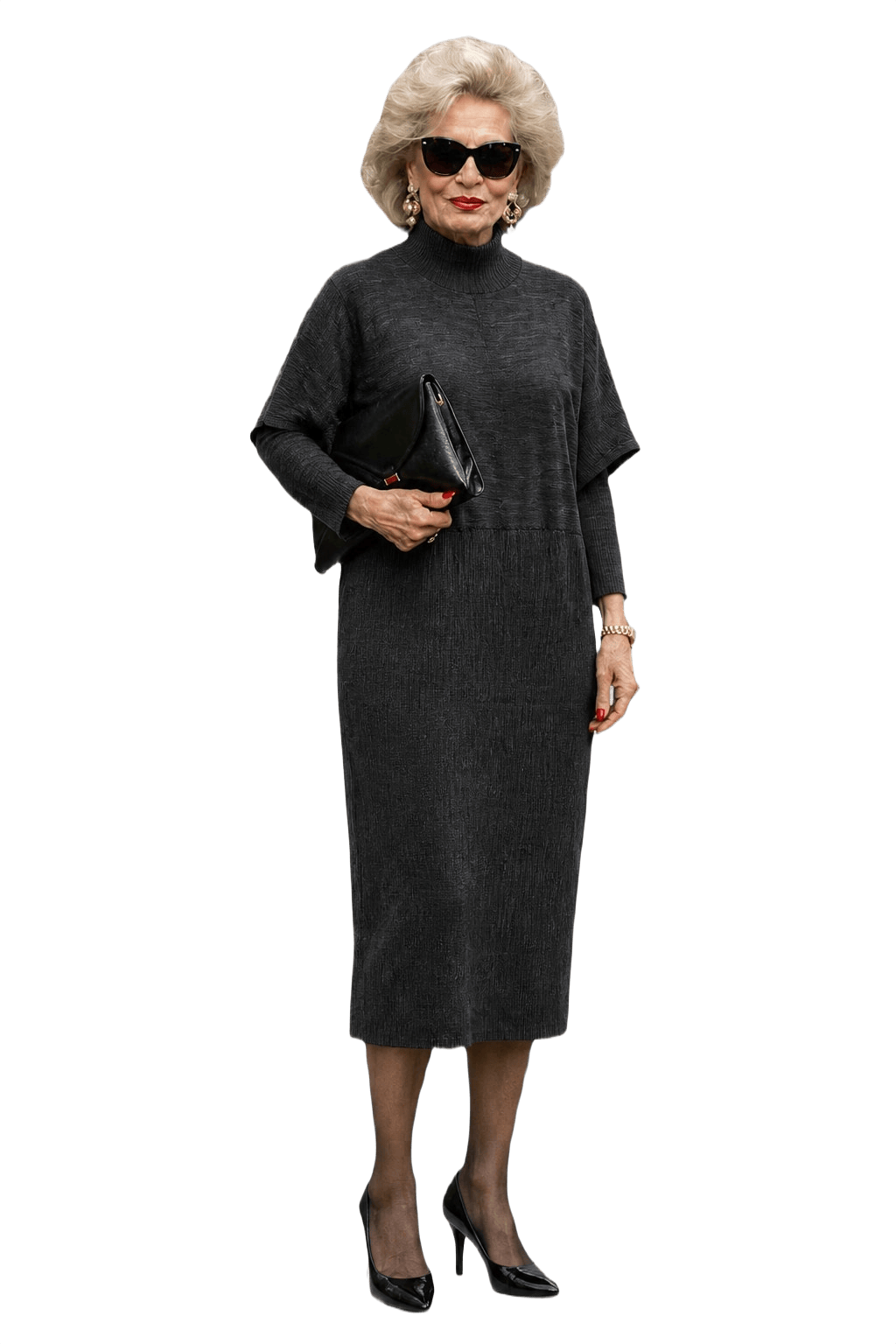 1980s Black Synthetic Blend Knit Dress - Model