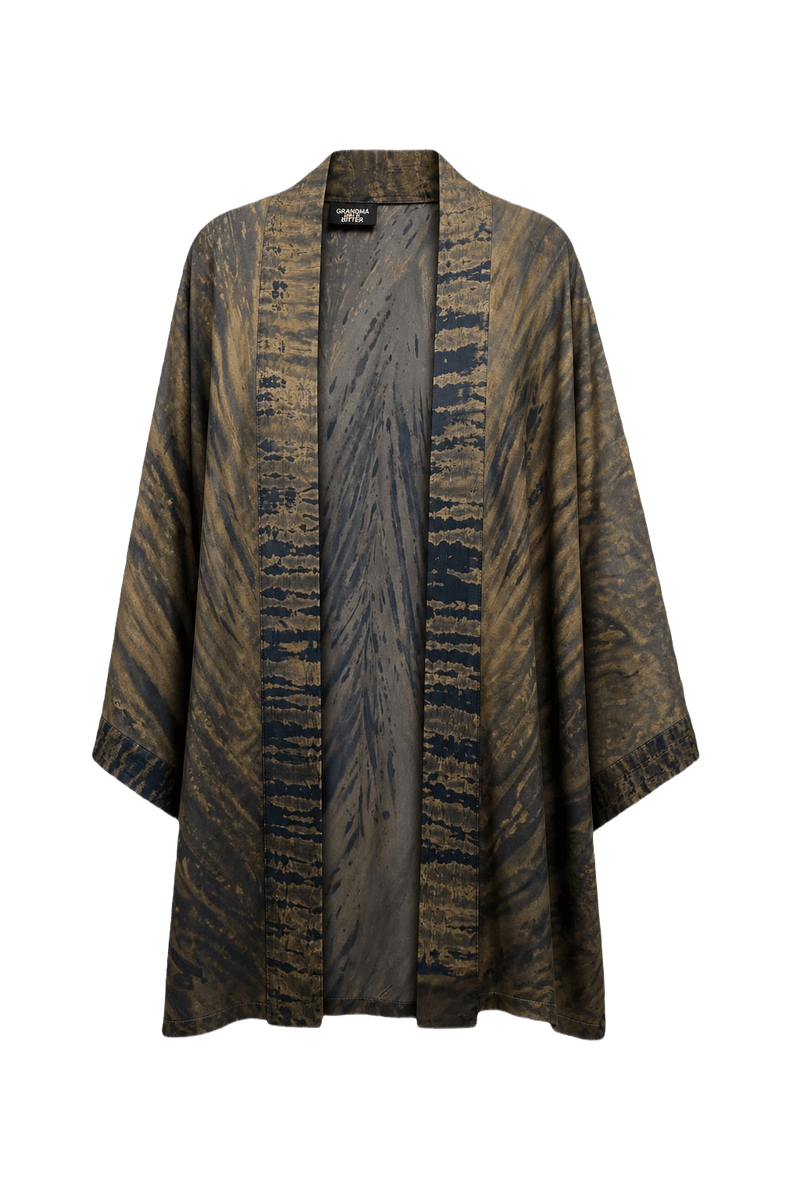 1980s Brown Synthetic Blend Kimono - Front View