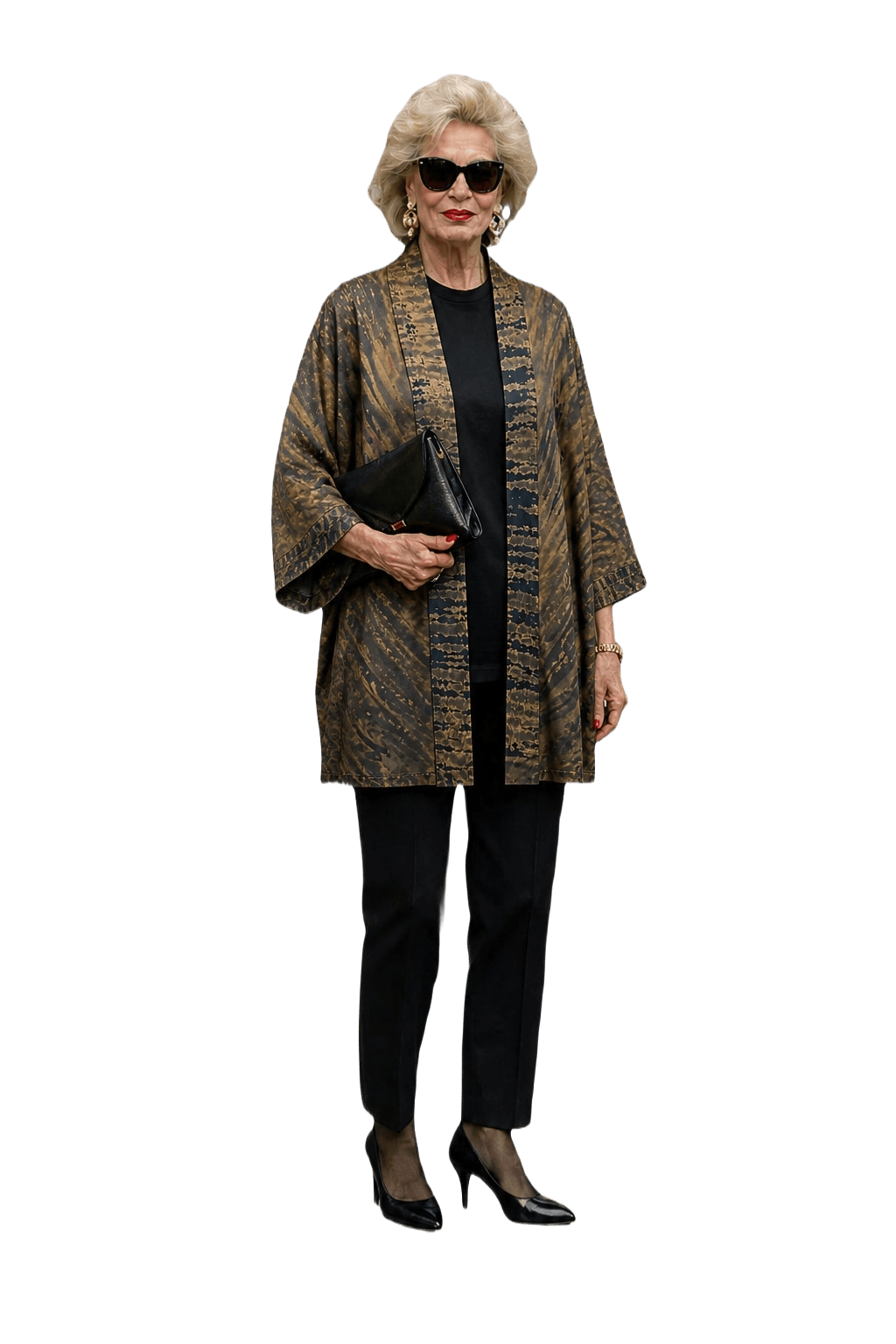 1980s Brown Synthetic Blend Kimono - Model