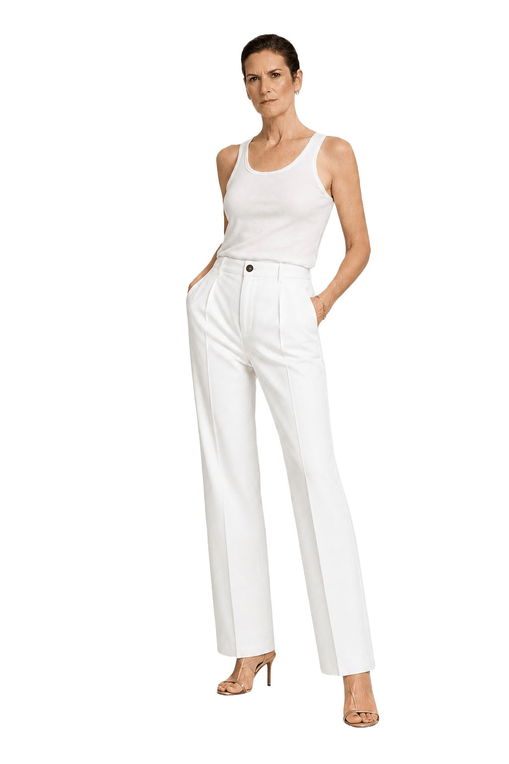 1990s White Cotton Pants - Model