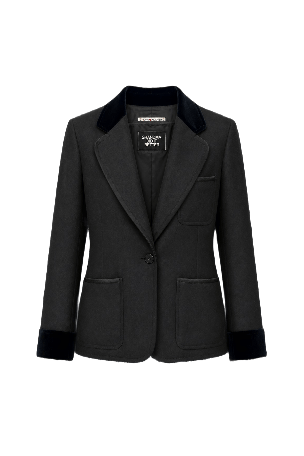 1970s Black Synthetic Blend Blazer - Front View