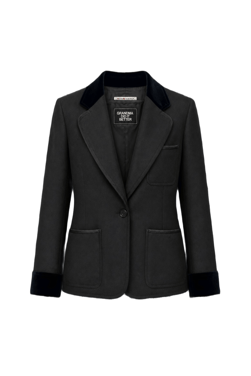 1970s Black Synthetic Blend Blazer - Front View