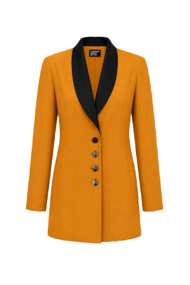 1980s Mustard Yellow Synthetic Blend Blazer - Front View