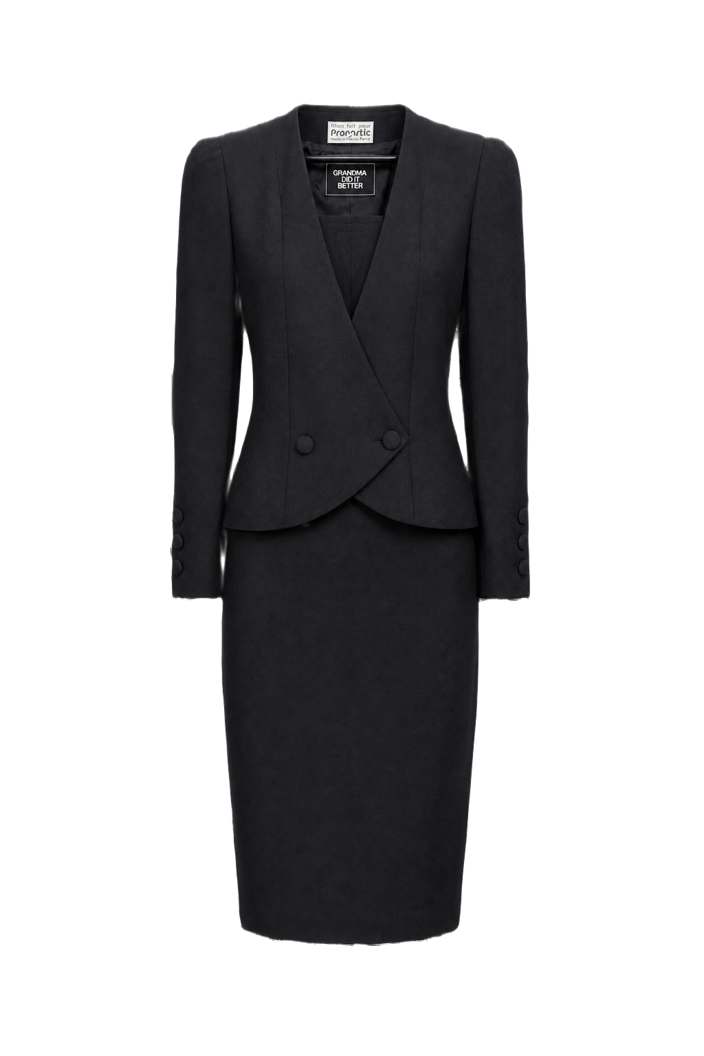 1980s Black Synthetic Blend Blazer and Skirt Set - Front View