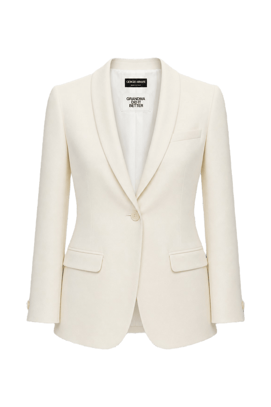 1980s Cream Synthetic Blend Blazer - Front View