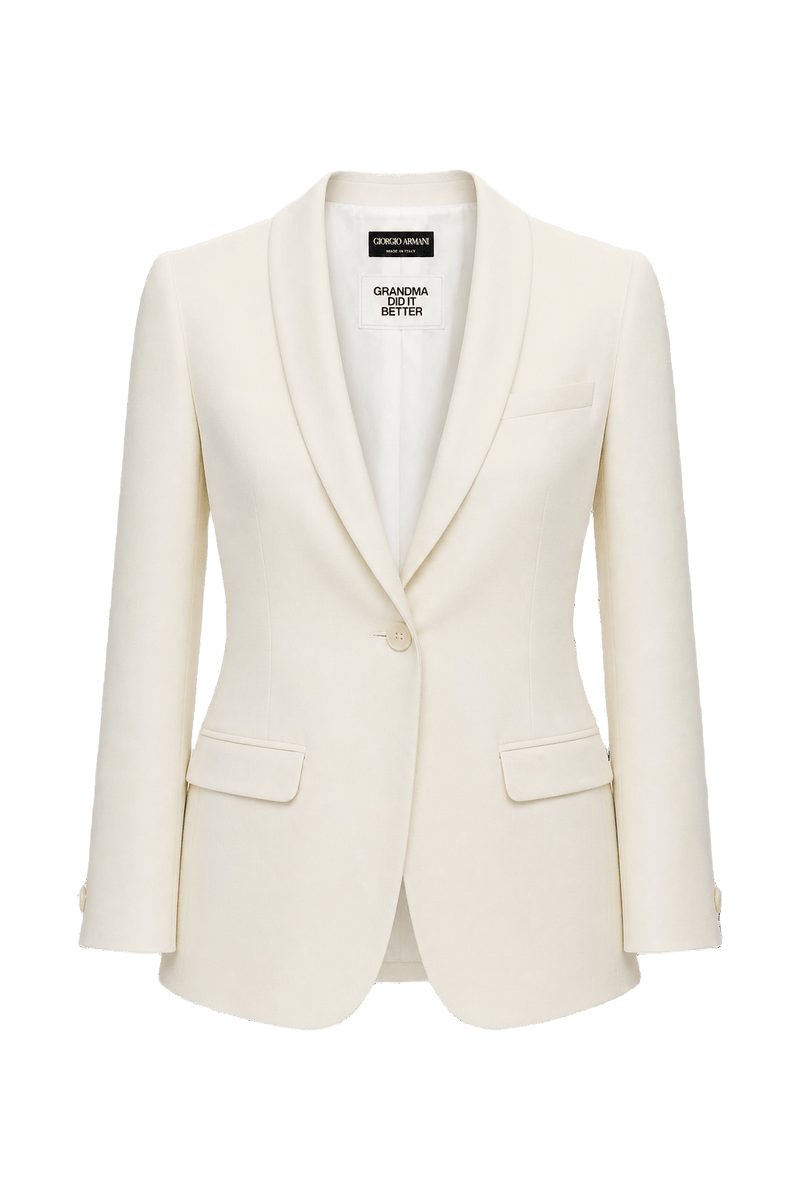 1980s Cream Synthetic Blend Blazer - Front View