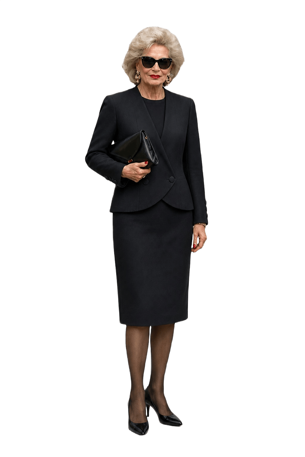 1980s Black Synthetic Blend Blazer and Skirt Set - Model