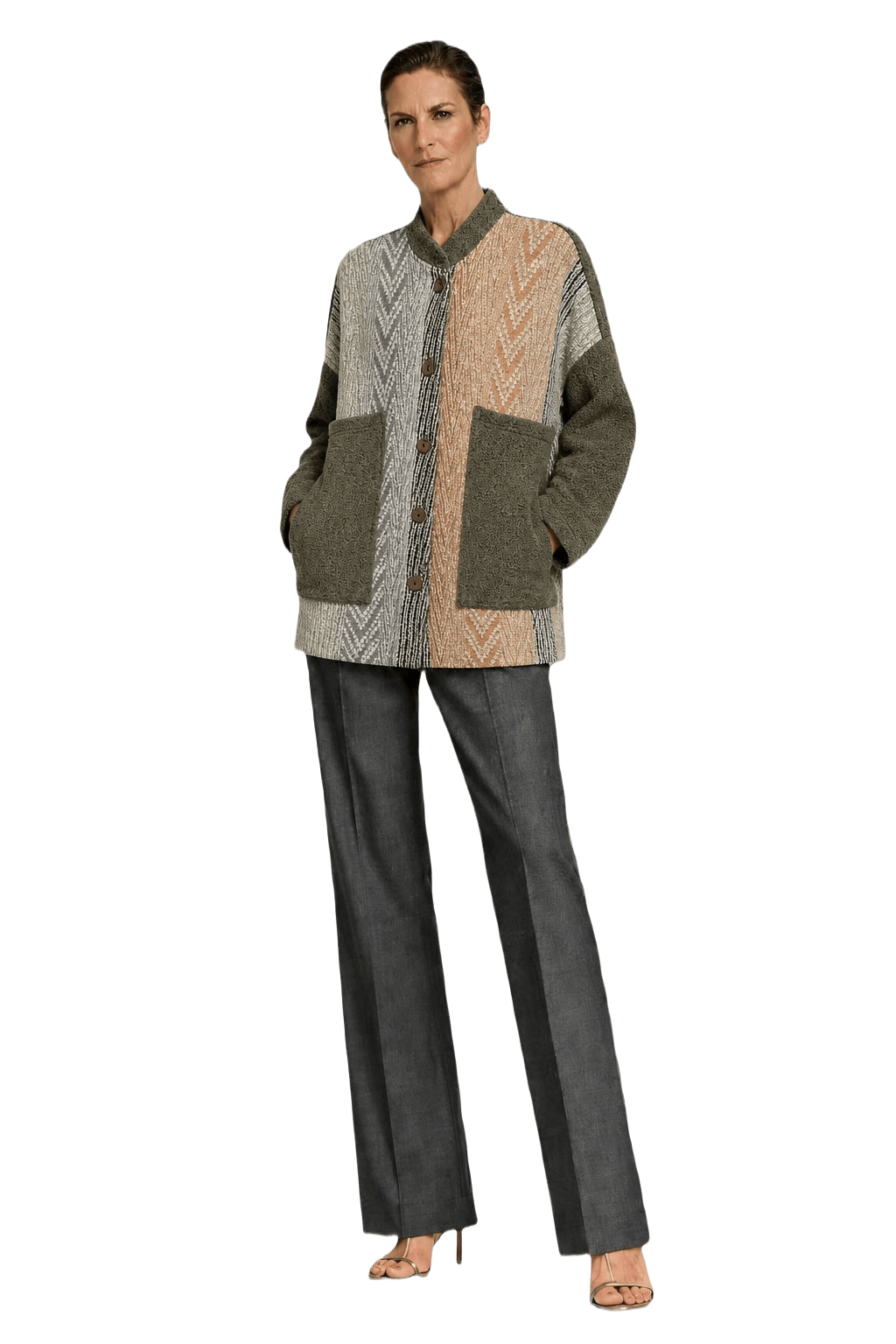 1990s Olive Green Wool Blend Cardigan - Model