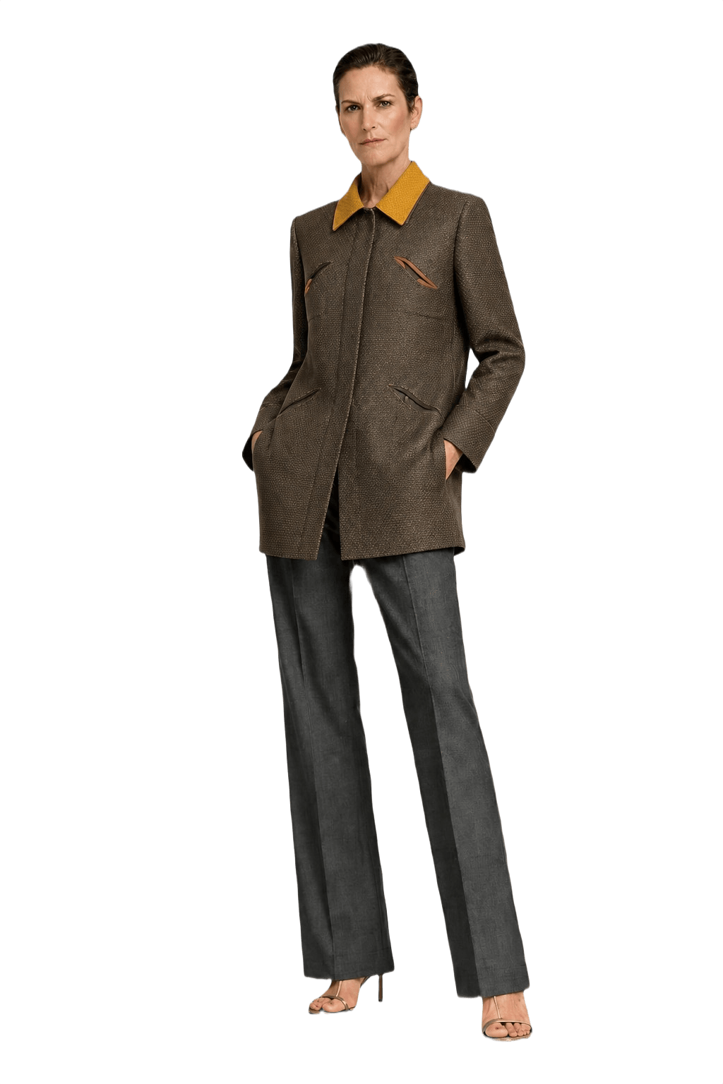 1990s Brown Silk Coat - Model